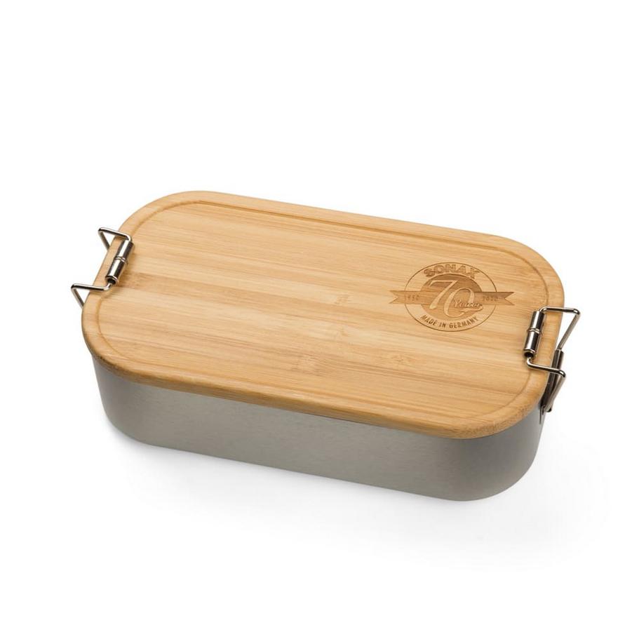 Extra große Brotzeitbox mit Logo Gravur und Bambusdeckel